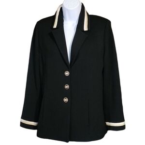 St John Vintage Black Santana Knit Sweater Blazer with Gold Button Detail